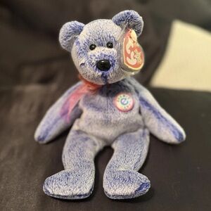 📣RARE VINTAGE TY BEANIE BABY- PERIWINKLE THE BEAR, YR 2000 RETIRED, TAG ERRORS‼️